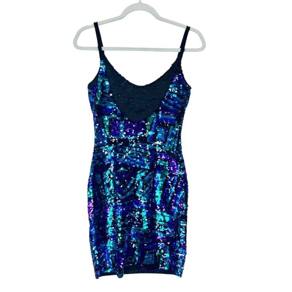 Black Tie By Oleg Cassini Mini Dress Womens Size 4 Blue Purple Sequined Beaded - Picture 2 of 16